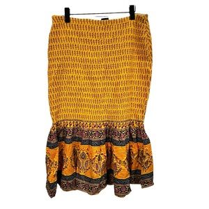 J.Crew boho Smocked skirt sunny plus size midi ruffle flared hem cotton floral